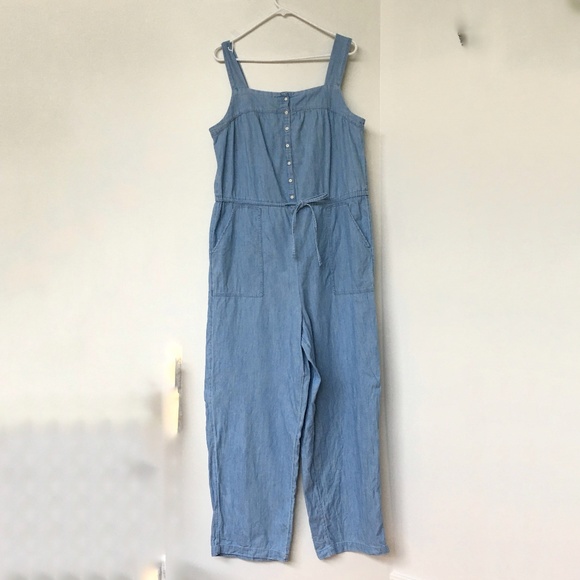 Old Navy Overalls Light Wash Blue 100% Cotton Button Up Drawstring Waist - Picture 1 of 8